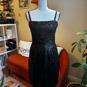 BCBGMaxAzria Black Sequin Sheath Mini Dress